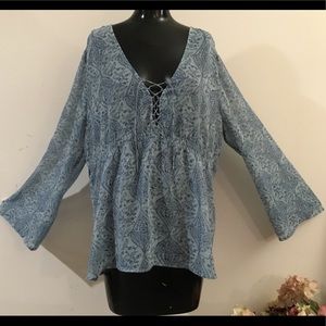 Venezia Beach Cover-Up, Boho Tunic, Long Sleeve Lightweight, Semi-Sheer SZ 18/20